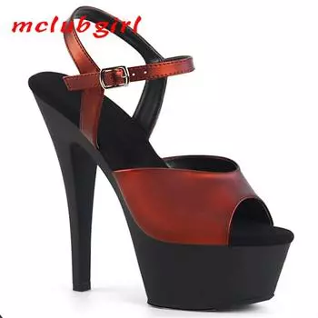 Модные танцевальные босоножки на высоком каблуке с синим тонким каблуком и рыбьим ртом, каблук 17 см, платформа 7 см, YKC 33 абрикосовый