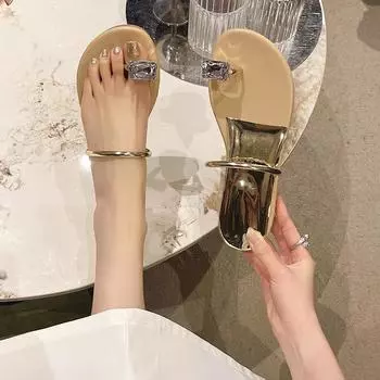 Модные тапочки 2024 года женские туфли на плоской подошве с кристаллами класса люкс летние сандалии модные шлепанцы дизайнерское платье слингабка пляжные шлепанцы женские 35 серебряный