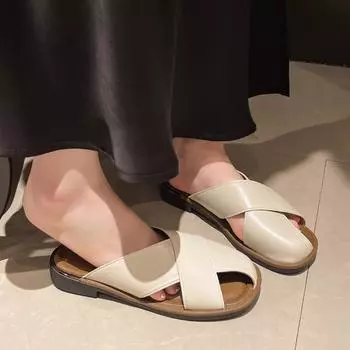 Модные тапочки Baotou с мягкой подошвой, женская одежда 2024 года, новые плоские ленивые тапочки, удобные для студентов, полутапочки 35 бежевый