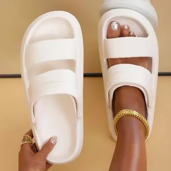 Модные тапочки Cloud на мягкой подошве и толстой платформе для женщин 2024 года, летние нескользящие пляжные сандалии из ЭВА для женщин, модные повседневные спортивные тапочки для пар 36-37 бежевый