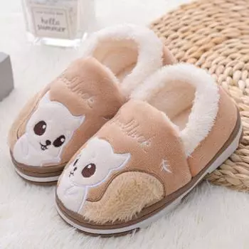 Модные тапочки для малышей и девочек, зимняя теплая обувь, повседневная домашняя одежда для маленьких мальчиков, мокасины с нескользящей подошвой, детская обувь с рисунком белки 22-23 хаки