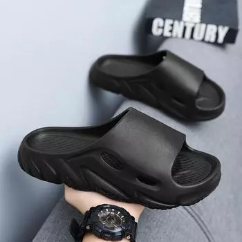 Модные тапочки для мужчин, летние модные сандалии для отдыха на открытом воздухе, устойчивые тапочки, летние пляжные сандалии, толстая подошва, нескользящие шлепанцы, модная обувь 40 чёрный