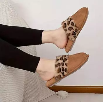 Модные тапочки Mao Mao Зимние домашние теплые нескользящие удобные утолщенные тапочки на плоской подошве чёрный