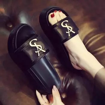 Модные тапочки на платформе, летняя обувь, женские дизайнерские шлепанцы, женская модная обувь с буквами, повседневные тапочки, домашние нескользящие тапочки 34 бежевый