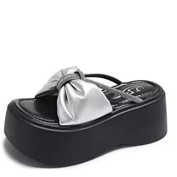 Модные тапочки на платформе, сандалии, женские тапочки с бантом на толстой подошве, женские шлепанцы на толстой подошве, новые летние повседневные пляжные шлепанцы Zapatos Mujer 34 бежевый