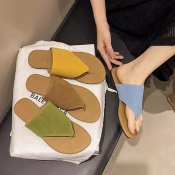 Модные тапочки на плоской подошве женская обувь верхняя одежда 2025 новая летняя мода римская обувь классные тапочки пляжная обувь 35 жёлтый