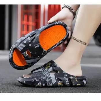 Модные тапочки на толстой подошве для мужчин и женщин, мягкие сандалии, летние, для улицы и дома, для пар, крутые, камуфляжные, пляжные, противоскользящие шлепанцы 36 хаки