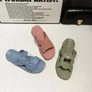 Модные тапочки на толстой подошве, женская новая летняя одежда с круглым носком и открытым носком, для повседневного отдыха, для дома, в помещении, одно слово, перетаскивание 36 розовый