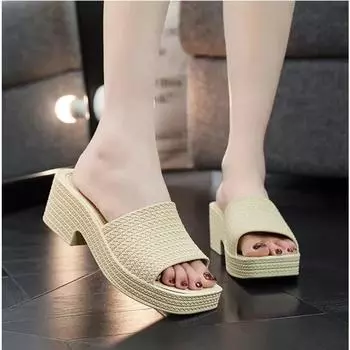 Модные тапочки на толстой подошве, женские летние сандалии на высоком каблуке для пляжа, нескользящие, женские домашние тапочки Matsuke 35 абрикосовый