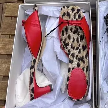 Модные тапочки Niche с бантом, квадратная головка, толстый каблук, леопардовый принт, spice girl, высокие каблуки, женская весна и лето 2024, новинка 35