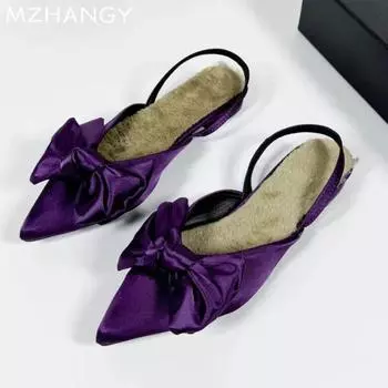 Модные тапочки с острым носком и бантом, массивные туфли на каждый день, роскошные туфли для женщин, тренд 2025 года, элегантные шлепанцы для вечернего платья, новинка осени, Mujer Zapatos 35 коричневый