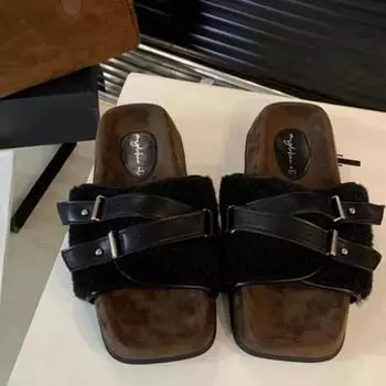 Модные тапочки с открытым носком из флока, женская обувь, женская обувь на толстой подошве без застежек, популярные женские тапочки с леопардовым принтом 35 чёрный