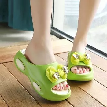 Модные тапочки с открытым носком Kawaii Bowtie Slippers для женщин и отдыха на природе EVA легкие шлепанцы в стиле принцессы для школьниц и подростков обувь для подъема CN 36-37 розовый