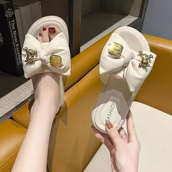 Модные тапочки с толстой подошвой, женская летняя одежда, бант, фея с юбкой, офис, наступи на дерьмо, ощущение, классные тапочки для пляжа 35