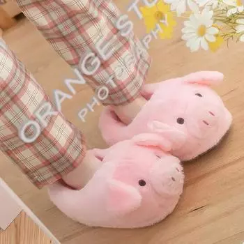 Модные тапочки-слипоны Piggy для женщин, массивные хлопковые туфли с изображением животных из мультфильмов, 2024, пушистые тапочки из осенне-зимнего кружева 5.5