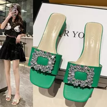 Модные тапочки женские роскошные женские туфли на плоской подошве со стразами для женщин дизайнерские шлепанцы женские шлепанцы женские летние тапочки 2024 года 37