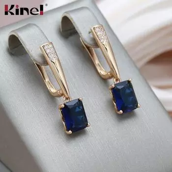 Модные темно-синие серьги-подвески Kinel с квадратным цирконом розового золота