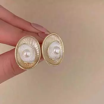 Модные темпераментные элегантные индивидуальные геометрические белые серьги с двойной оболочкой из искусственного жемчуга женские
