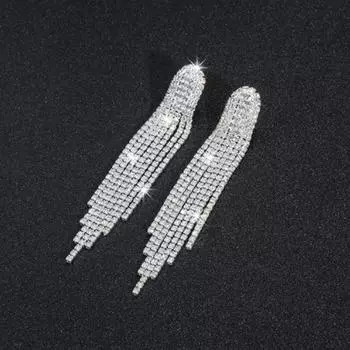 Модные темпераментные блестящие длинные серьги с кисточками из полных бриллиантов, женские роскошные серьги, высококачественные серьги, 1 пара