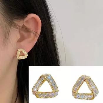 Модные темпераментные треугольные серьги с микроинкрустацией стразами, простые геометрические серьги, женские индивидуальные серьги, подходящие друг к другу