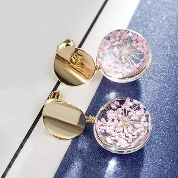 Модные темпераментные универсальные серьги-гвоздики со стеклянными шариками и блестками, серьги-гвоздики в форме диска со свежим цветком одуванчика