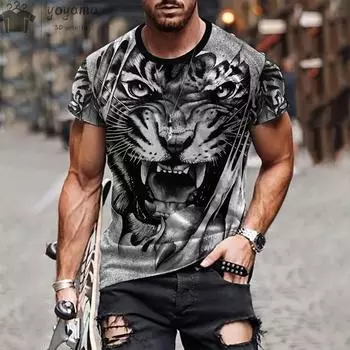 Модные тенденции 3D-принт с рисунком тигра Мужская одежда Свободные футболки для мужчин Футболки большого размера с коротким рукавом Футболки Топы S