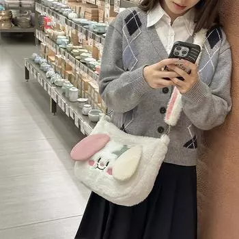 Модные тенденции бархатные маленькие квадратные сумки через плечо для женщин 2025 Весна Новая Милая мультяшная сумка через плечо женские повседневные простые сумки белый