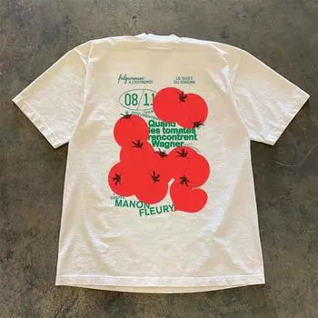 Модные тенденции европейский и американский хип-хоп ниша ретро принт хурма мужские и женские топы летняя новая пара уличная одежда 2000 года футболка с короткими рукавами S белый