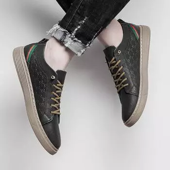 Модные тенденции Кожаные мужские туфли-оксфорды Броги Британские повседневные туфли на плоской подошве Кроссовки Носимые кроссовки с круглым носком Официальные деловые туфли 36 чёрный