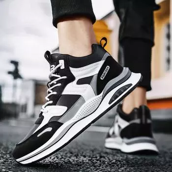 Модные тенденции Мужские высокие кожаные спортивные повседневные кроссовки Осень Зима Мальчики Мужчины Студенты Прогулки Путешествия Досуг Стиль Ботинки 38 белый/чёрный