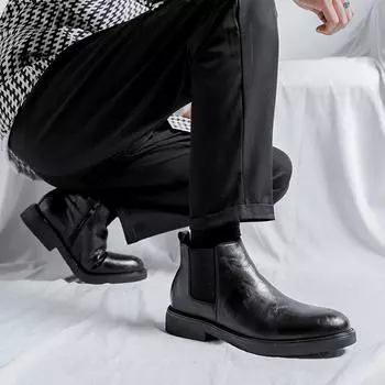 Модные тенденции мужской моды Ботинки Челси Деловые ботинки для свиданий Официальные ботинки для офиса Мягкая подошва Комфортные универсальные плюшевые утепленные ботинки 38 чёрный