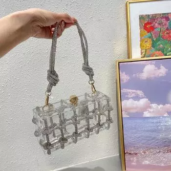 Модные тенденции Стразы Кошелек Сумки Для Женщин 2024 Новая Элегантная И Универсальная Вечеринка Квадратная Сумка Кристалл Клатч разноцветный