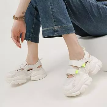 Модные теннисные туфли с сеткой, женские летние повседневные сандалии на толстой подошве для улицы, новые повседневные спортивные туфли на шнуровке, женские размеры 35-40 35 чёрный