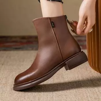 Модные теплые ботильоны на среднем каблуке для женщин из искусственной кожи, зимняя обувь для женщин 2024 года, зимние ботинки на квадратном каблуке с застежкой-молнией сзади, хлопковая обувь 35