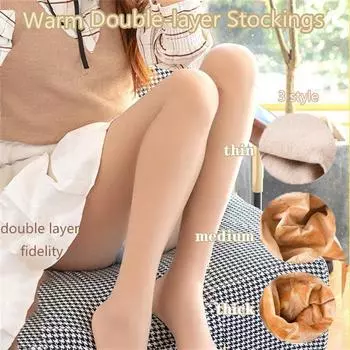 Модные теплые чулки для девочек, двухслойные чулки для женщин, богиня с голыми ногами, осенне-зимнее нижнее белье, 3 типа толщины thick абрикосовый