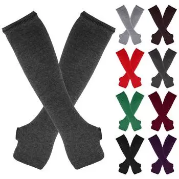 Модные теплые длинные перчатки, чехол для рук, однотонный открытый хлопок, длинный чехол на запястье One Size