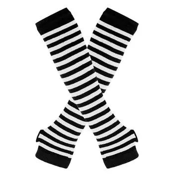 Модные теплые длинные перчатки, нарукавники, в полоску, открытый хлопок, длинный чехол на запястье One Size чёрный