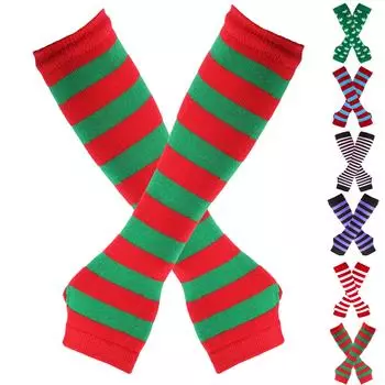 Модные теплые длинные перчатки, нарукавники, в полоску, открытый хлопок, длинный чехол на запястье One Size розовый