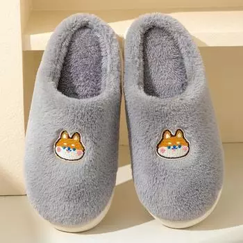 Модные теплые домашние тапочки мужские зимние плюшевые парные мультяшные нескользящие мягкие хлопковые туфли 38-39 коричневый