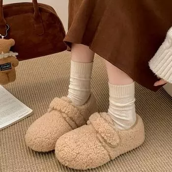 Модные теплые флисовые туфли на плоской подошве из хлопка для женщин 2025 года, новые зимние туфли Mary Jane Mao на мягкой подошве 35 коричневый