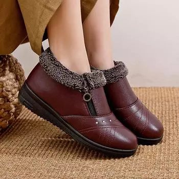 Модные теплые хлопковые туфли 2024 года, зимние плюшевые нескользящие женские туфли на плоской подошве, низкие плюшевые кожаные туфли Plataforma Mujer 35 чёрный