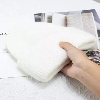 Модные теплые кашемировые шерстяные шапки из меха кролика Анголы, зимние вязаные шапки для женщин, женские шапки с тремя сгибами для лыжного спорта 54-60cm