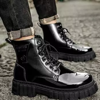 Модные теплые мужские туфли, черные зимние лакированные кожаные мужские ботинки с ярким верхом, новые нескользящие модные удобные популярные туфли, дешевая обувь 39