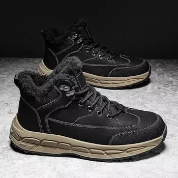 Модные теплые мужские зимние ботинки, повседневная кожаная обувь, мужские зимние ботинки, высокие мужские ботинки с мехом, хлопковые ботинки для мужчин, ботильоны 38 чёрный