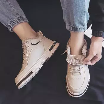 Модные теплые мужские зимние ботинки с плюшевой подкладкой, удобные однотонные ботильоны для зимнего активного отдыха 39 чёрный