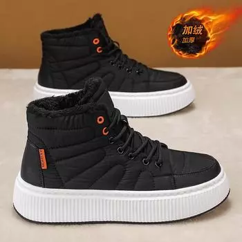 Модные теплые повседневные хлопковые туфли, зимние мужские, бархатные, непромокаемые, зимние ботинки, удобная, нескользящая, универсальная обувь для отдыха на природе 39 чёрный