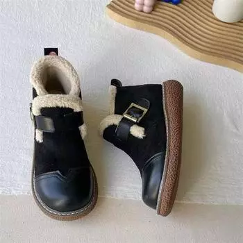 Модные теплые пушистые зимние сапоги для детей на осень и зиму 2024 года, новые ворсистые утолщенные подошвы, нескользящая хлопковая обувь 35 хаки