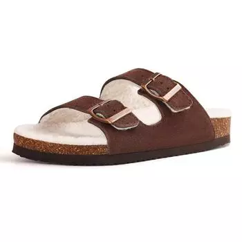 Модные теплые тапочки из пробки с мехом для мужчин, модные замшевые пушистые шлепанцы из пробки, подкладка из овчины, плоские шлепанцы, сандалии, зимние плюшевые тапочки из пробки 36