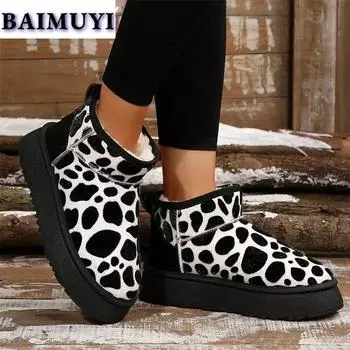 Модные теплые туфли на плоской подошве с мехом, женские зимние ботинки на платформе, зимние ботинки 2025 года, женские плюшевые повседневные хлопковые тапочки, нескользящие Botas Mujer 36