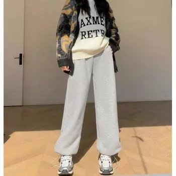 Модные теплые утолщенные пушистые широкие женские брюки, повседневная зимняя одежда, мешковатые плюшевые брюки осень-зима S белый